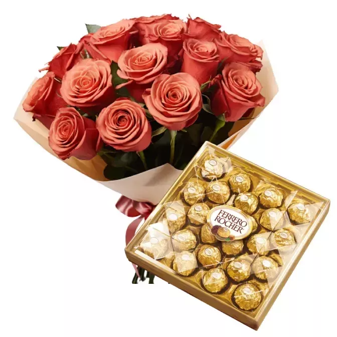 Ferrero 24 pieces box + flowers