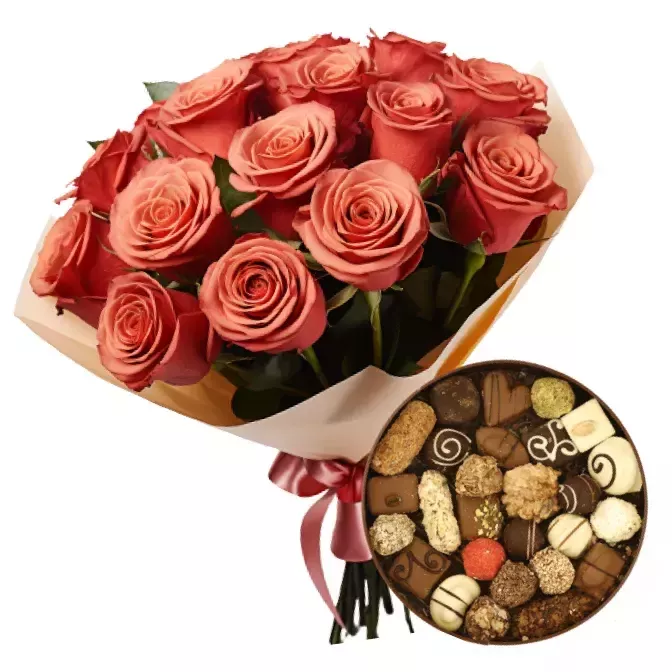 Box of local chocolate + flowers